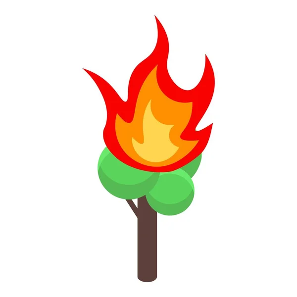 Burning green tree icon, isometric style — Stock Vector