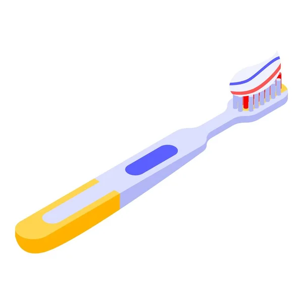 Sikat gigi dengan ikon pasta gigi, gaya isometrik - Stok Vektor