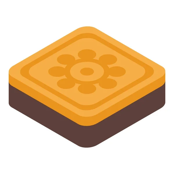 Square cream cookie icon, isometric style — Stock Vector