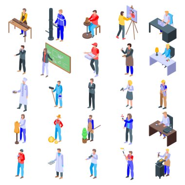 Sanatçı simgeleri seti, izometrik biçim