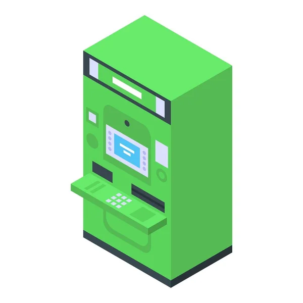 Піктограма зеленого банкомату, ізометричний стиль — стоковий вектор