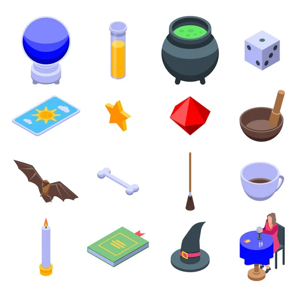 Fortune teller icons set, isometric style — Stock Vector