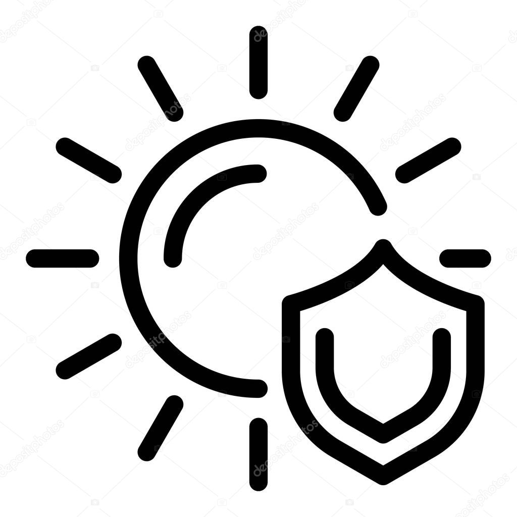 Sun protection shield icon, outline style