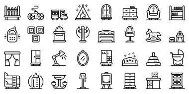 Çocuk odası simgeleri ayarlandı, taslak biçimi