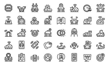 İnsansız taksi simgeleri ayarlandı, taslak biçimi