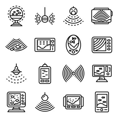 Echo sounder icons set, outline style clipart