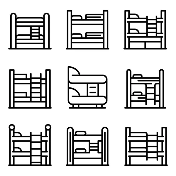 Bunk bed icons set, outline style — 스톡 벡터