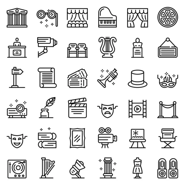 Theater museum icons set, outline style — Stock Vector