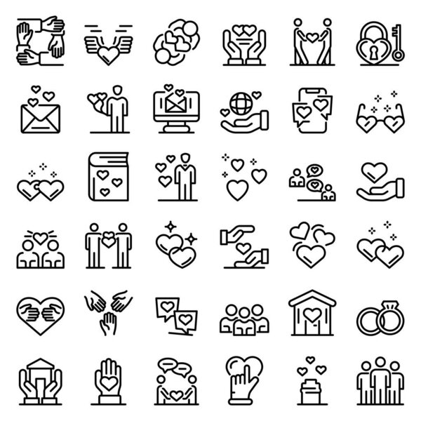 Affection icons set, outline style