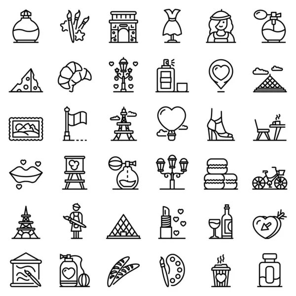 France icons set, outline style — Stock Vector