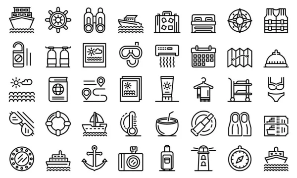 Cruise icons set, outline style — 스톡 벡터