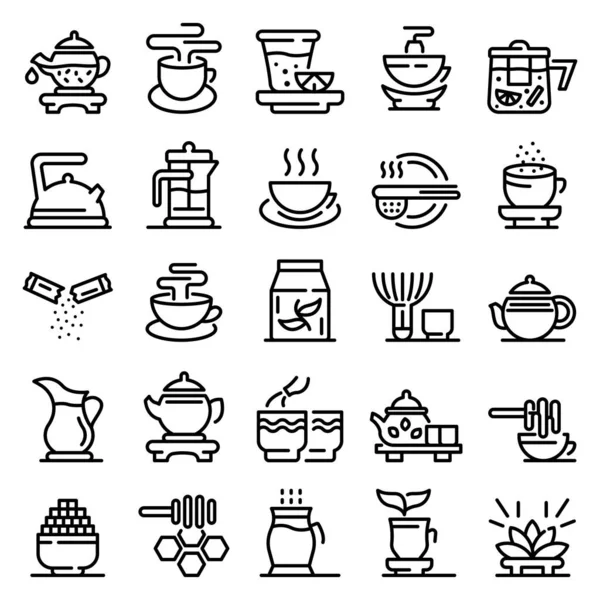 Ikonen für die Teezeremonie setzen, Stil umreißen — Stockvektor