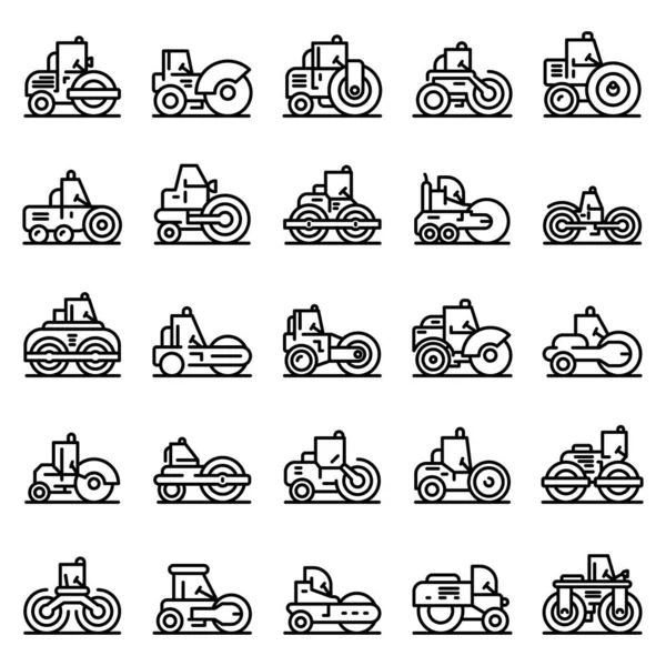 Road roller icons set, outline style — Stock Vector