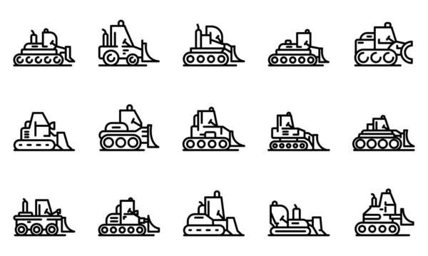 Bulldozer icons set, outline style — Stock Vector