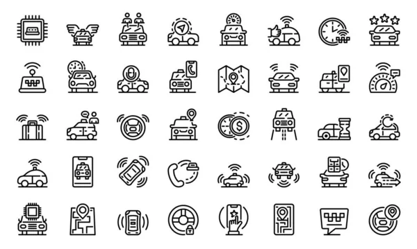 Unmanned taxi icons set, outline style — 스톡 벡터