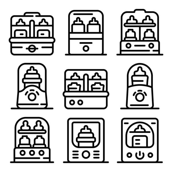Conjunto de iconos de esterilizador de botella, estilo de contorno — Archivo Imágenes Vectoriales