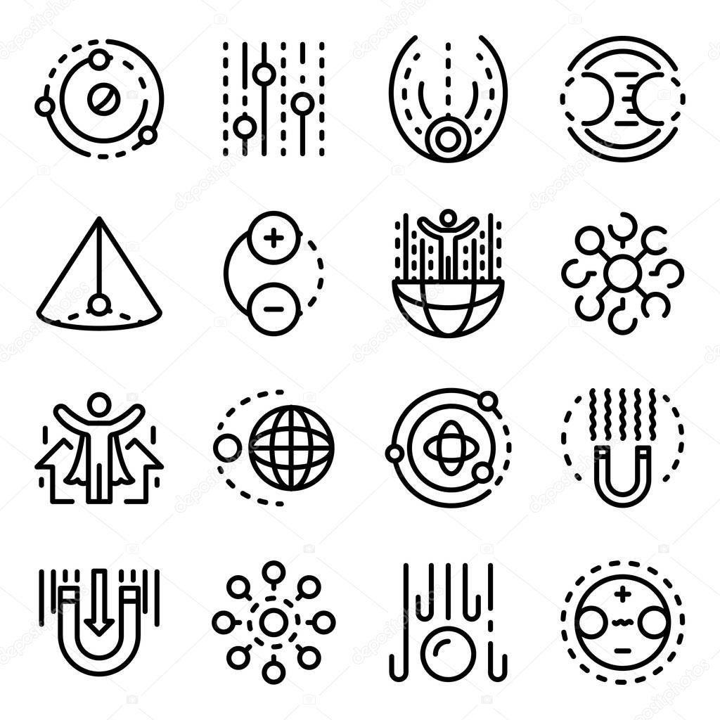 Gravity icons set. Outline set of gravity vector icons for web design isolated on white background