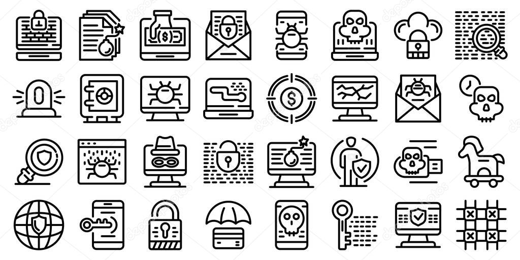 Fraud icons set. Outline set of fraud vector icons for web design isolated on white background