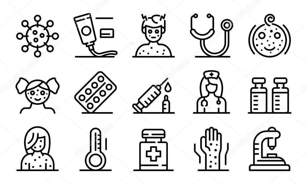 Chicken pox icons set, outline style