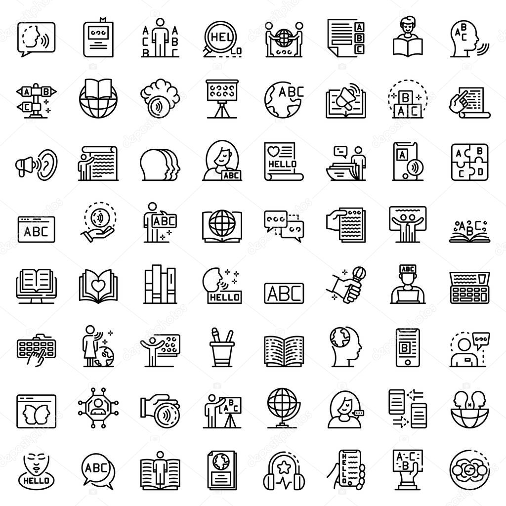 Linguist icons set. Outline set of Linguist vector icons for web design isolated on white background