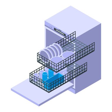 Tam bulaşık makinesi simgesi, izometrik biçim
