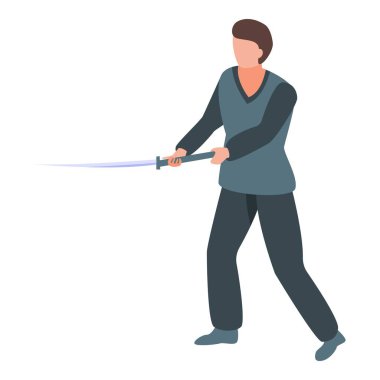 Siyah giyimli samuray simgesi, izometrik tarzda