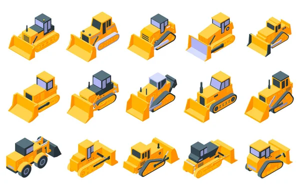 Conjunto de ícones Bulldozer, estilo isométrico —  Vetores de Stock