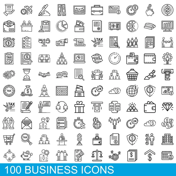 100 conjunto de ícones de negócios, estilo esboço — Vetor de Stock