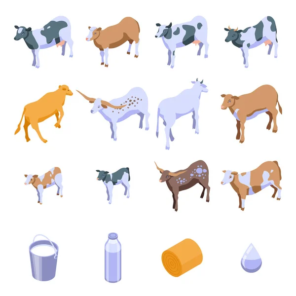 Conjunto de iconos de vaca, estilo isométrico — Vector de stock