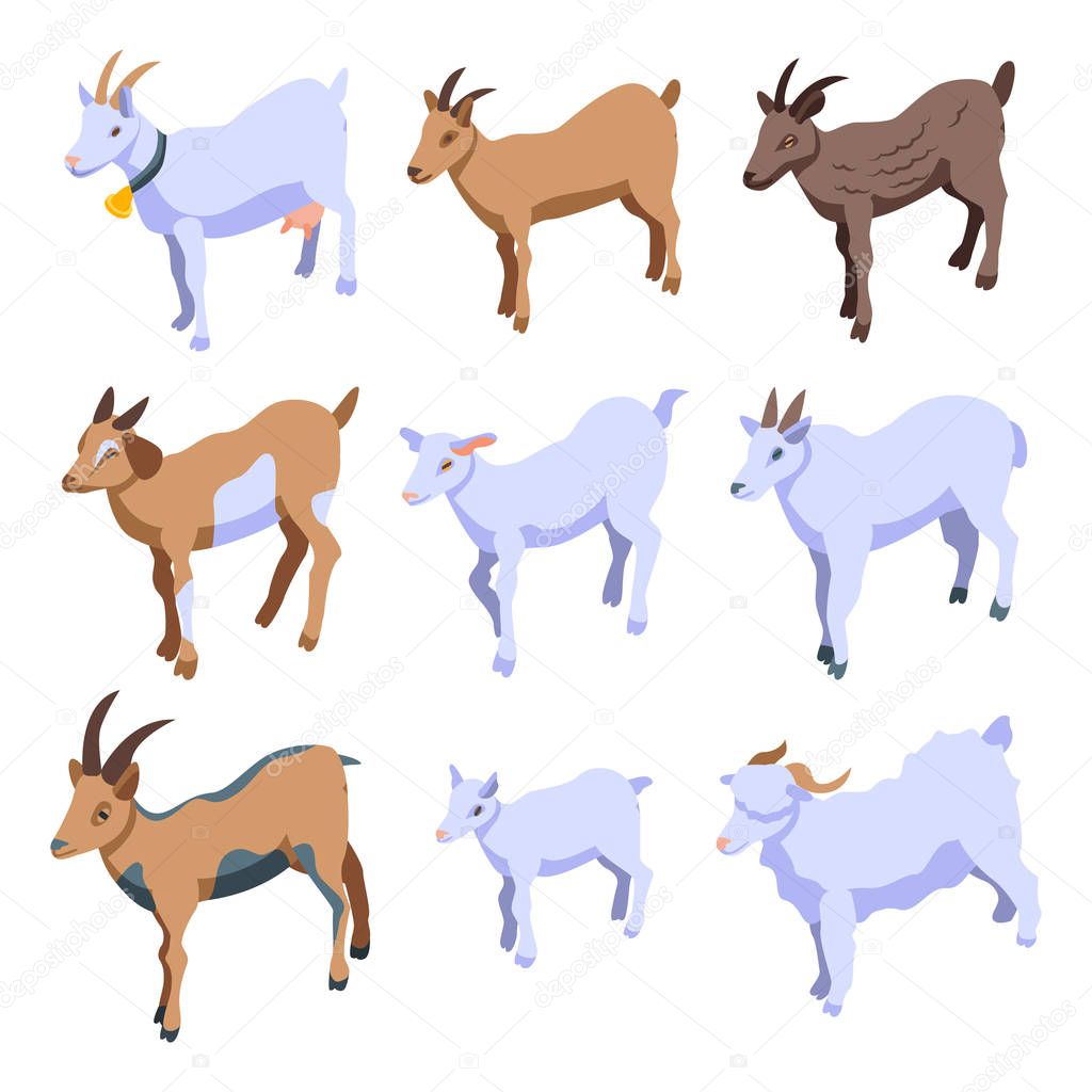 Goat icons set, isometric style