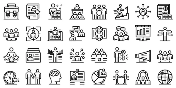 Conjunto de iconos de reclutador, estilo de esquema — Vector de stock