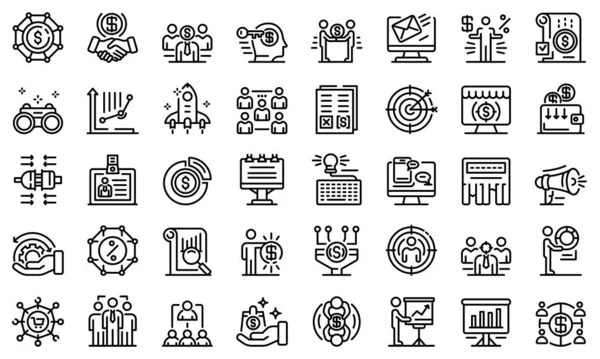 Account manager icons set, outline style — 스톡 벡터