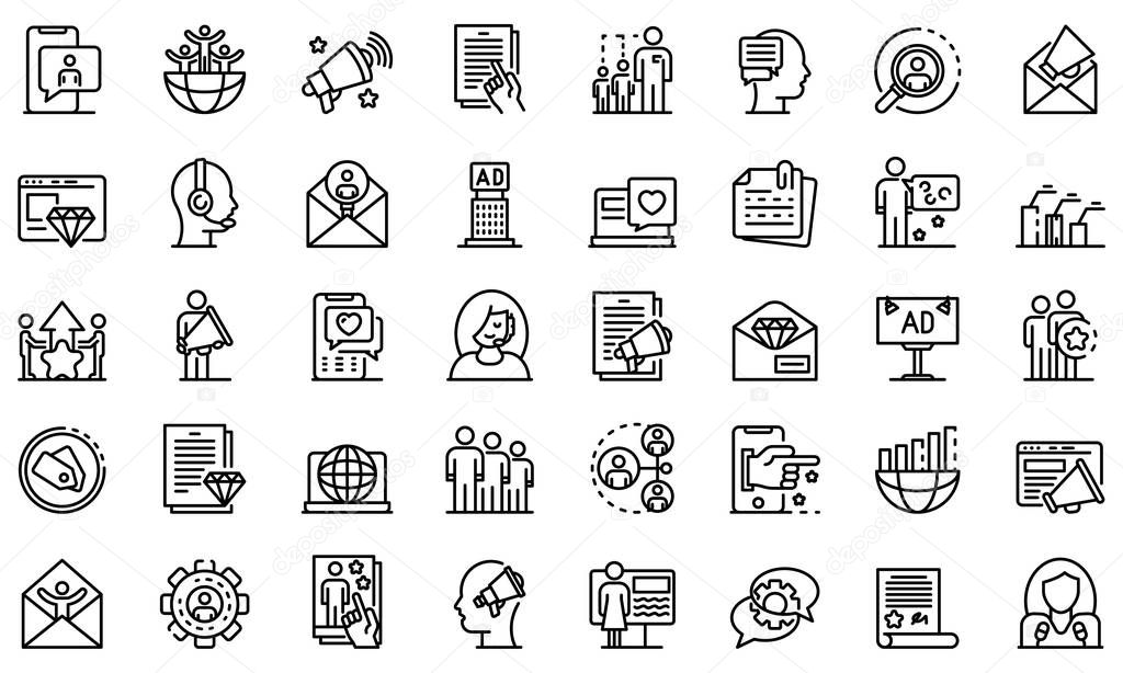 PR specialist icons set, outline style