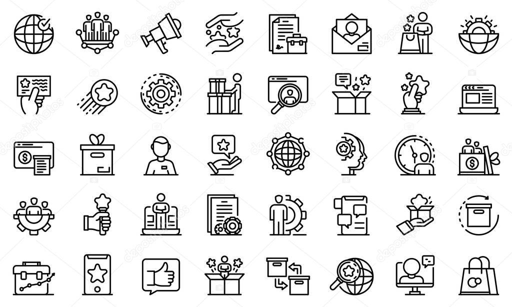 Product manager icons set, outline style