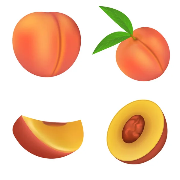 Peach icons set, realistic style — 스톡 벡터