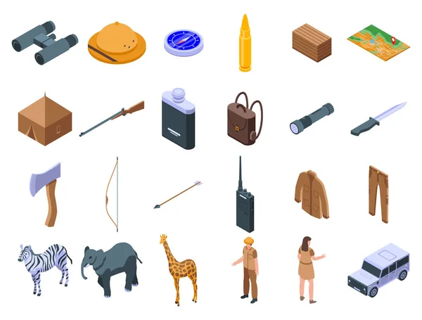 Conjunto de iconos de equipo Safari, estilo isométrico — Archivo Imágenes Vectoriales