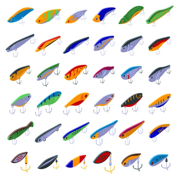 Fish bait icons set, isometric style — Stock Vector