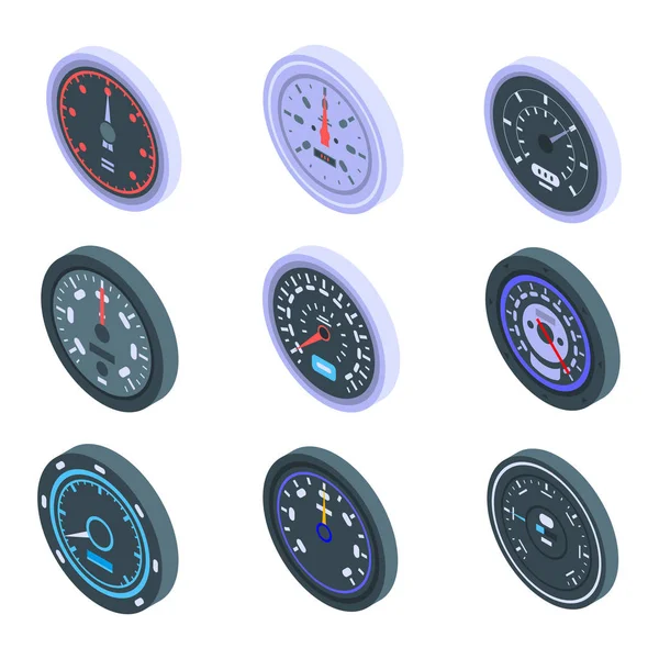 Speedometer icons set, isometric style — Stock Vector