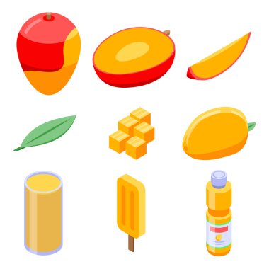Mango simgeleri ayarlandı, izometrik biçim
