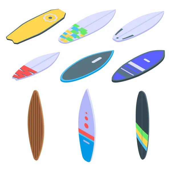 Surfingbrädor ikoner set, isometrisk stil — Stock vektor