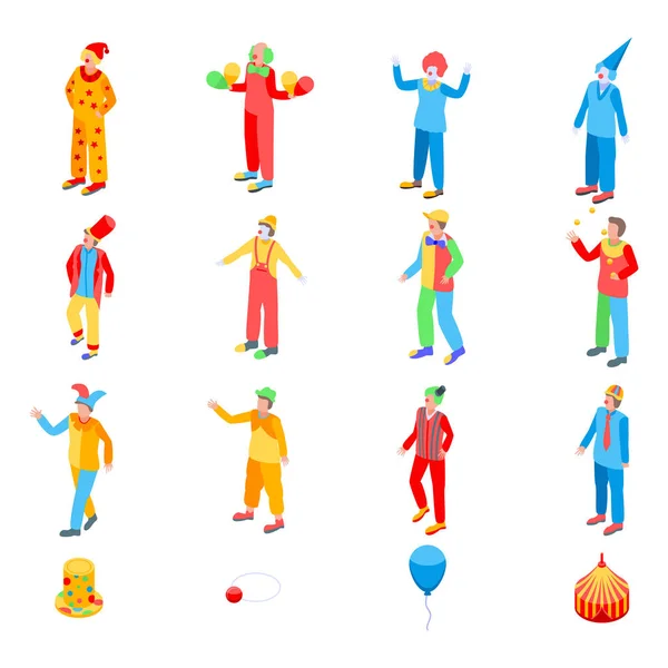 Clown icons set, isometric style — Stock Vector