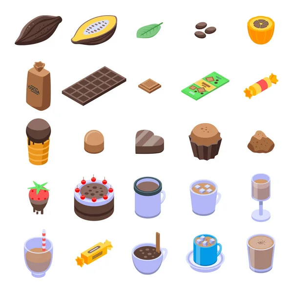Zestaw ikon kakaowych w stylu izometrycznym — Wektor stockowy