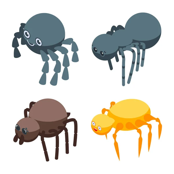 Ensemble d'icônes d'araignée, style isométrique — Image vectorielle