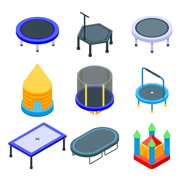 Set von Trampolin-Symbolen, isometrischer Stil — Stockvektor
