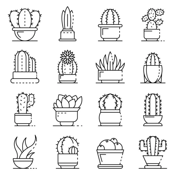 Succulent icons set, outline style — 스톡 벡터