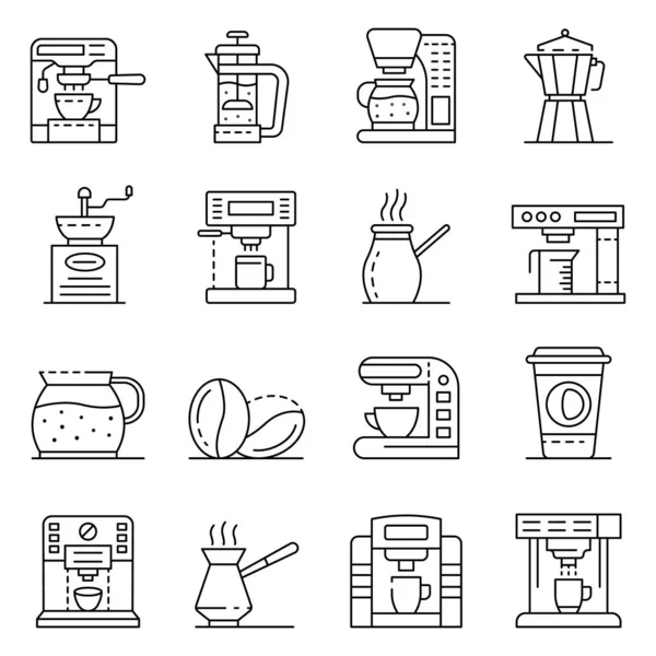 Kaffeemaschine Symbole gesetzt, umreißen Stil — Stockvektor