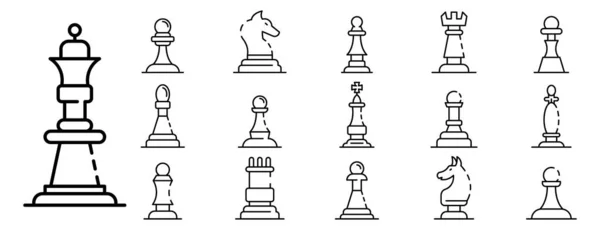 Jeu d'icônes d'échecs, style contour — Image vectorielle