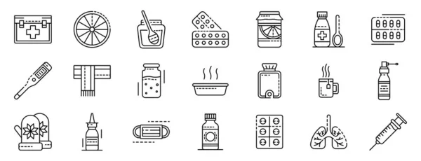 Flu sick icons set, outline style — 스톡 벡터