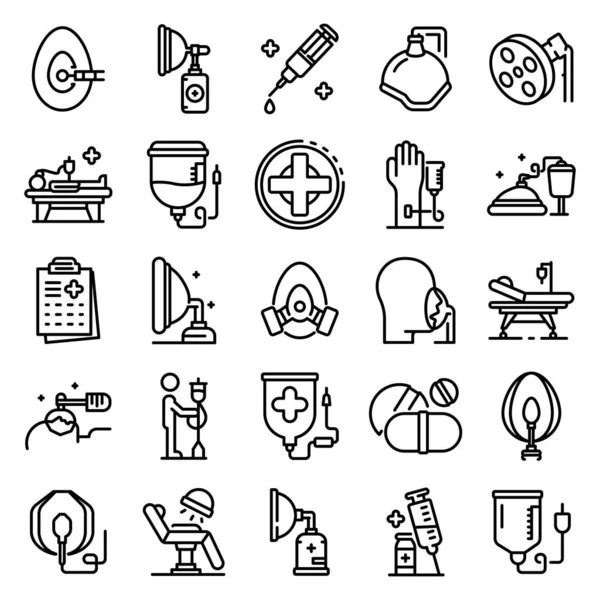 Anesthesia icons set, outline style — Stock Vector