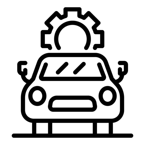 Coche con el engranaje encima de él icono, estilo del esquema — Vector de stock